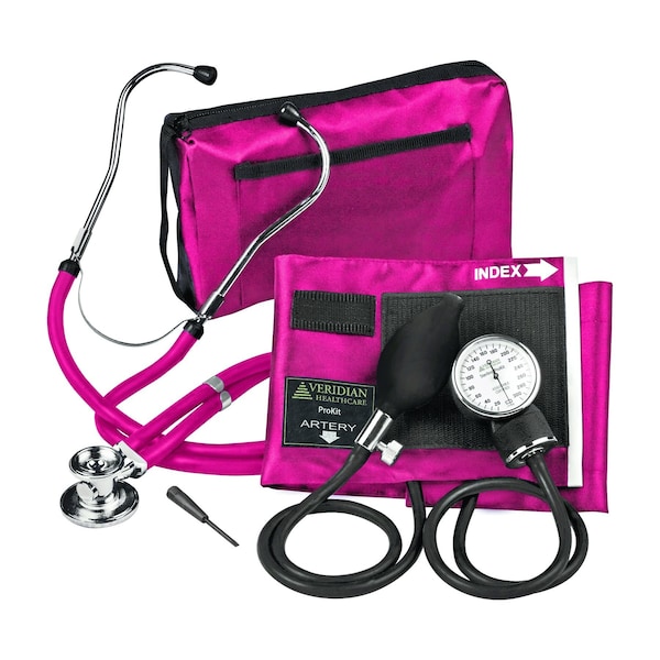 Veridian Healthcare ProKit Aneroid Sphygmomanometer With Sprague Scope, Adult, Magenta 02-12608 - main